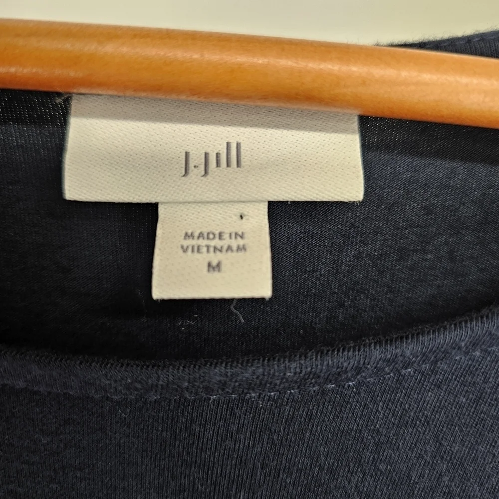 J Jill Sleeveless Jersey Knit Belted Maxi Dress Navy Blue Preppy Nautical Size M